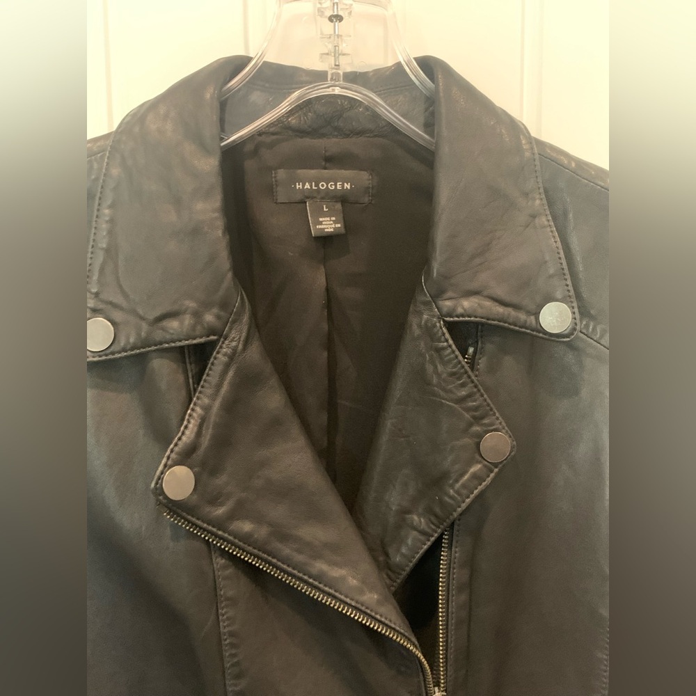 Nordstrom Halogen Black Leather Moto Biker Vest Size L - Picture 3 of 13
